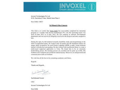 Invoxel Technologies Internship