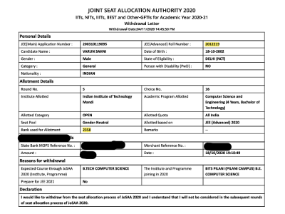 Jee Advance Rank 2358